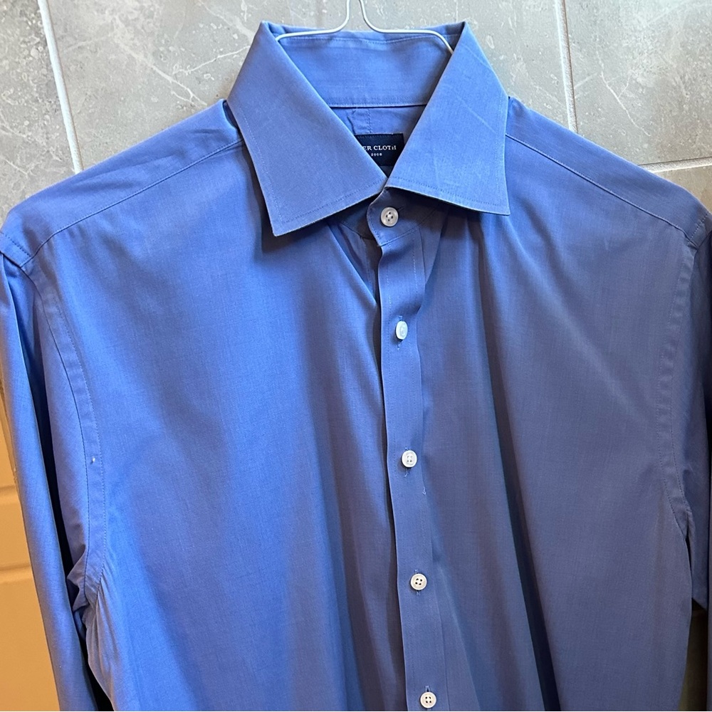 Classic Blue Dress Shirt with Pointed Collar